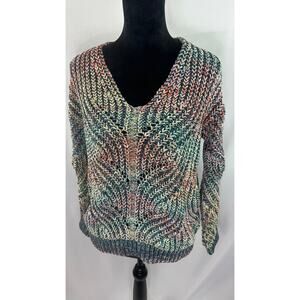 Women’s Anthropologie Rainbow Chunky V Neck Long Sleeve Sweater, Size XS